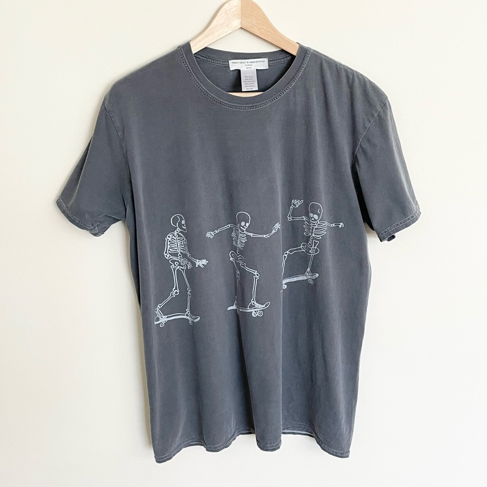 Urban Outfitters Project Social T Skateboarding Skeletons Gray T Shirt One Size